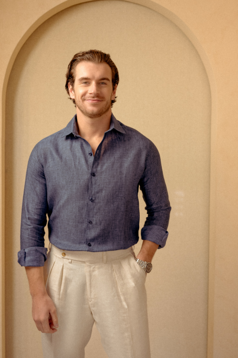 The Amalfi Linen Shirt in Midnight Blue