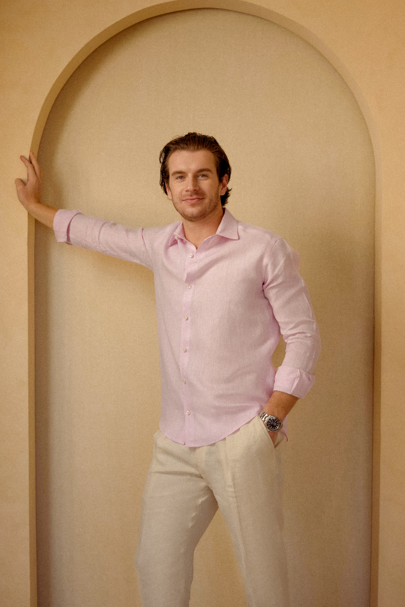 The Amalfi Linen Shirt in Rose Pink