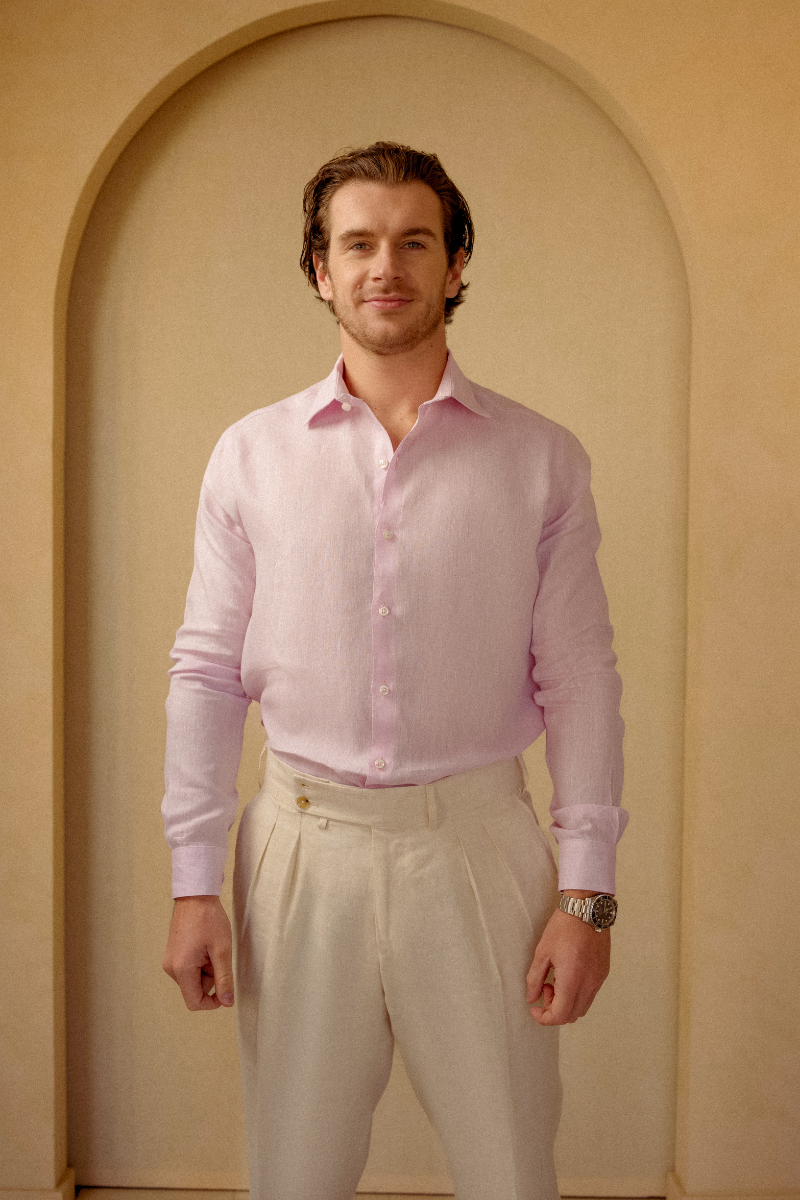The Amalfi Linen Shirt in Rose Pink