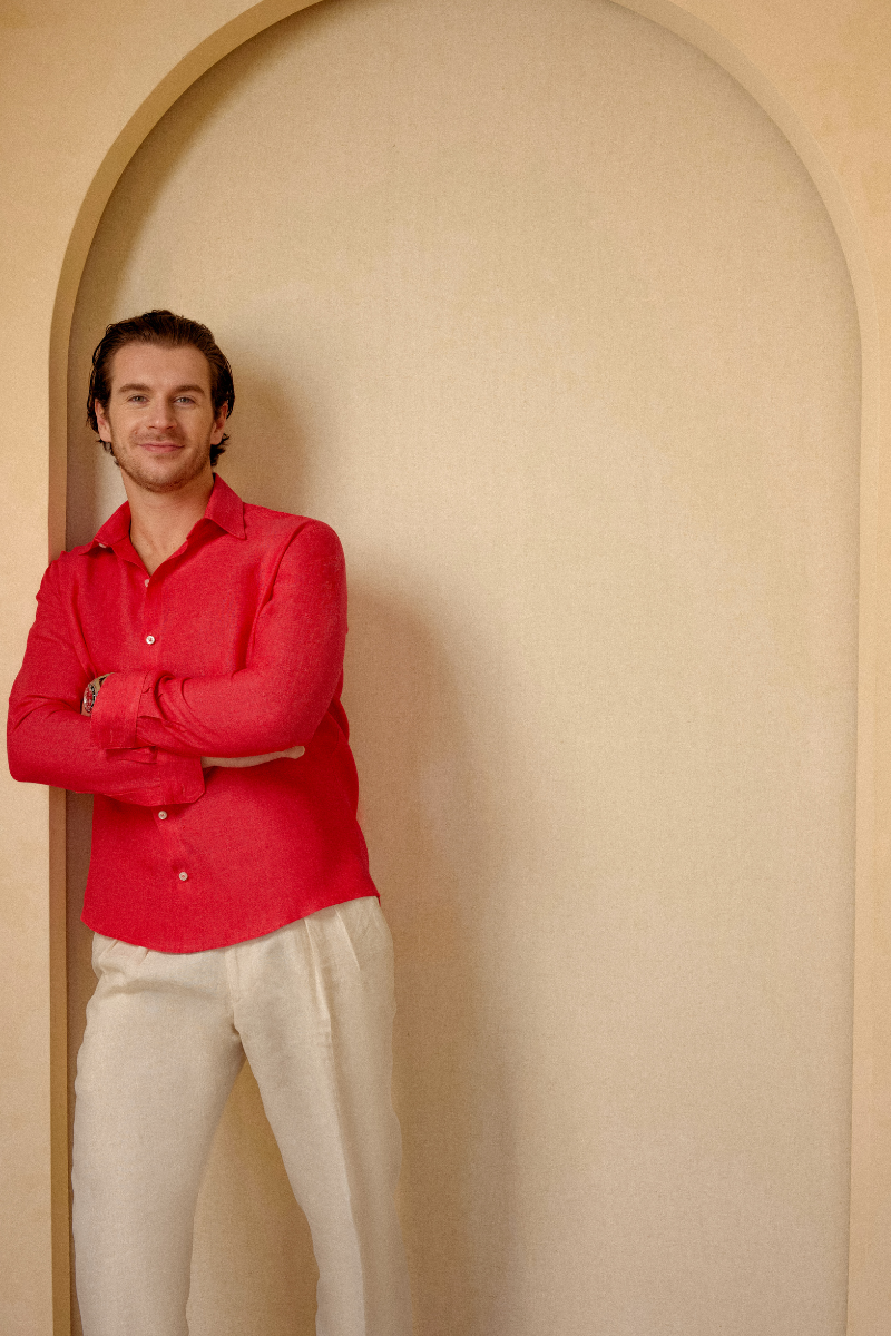 The Amalfi Linen Shirt in Cherry Red