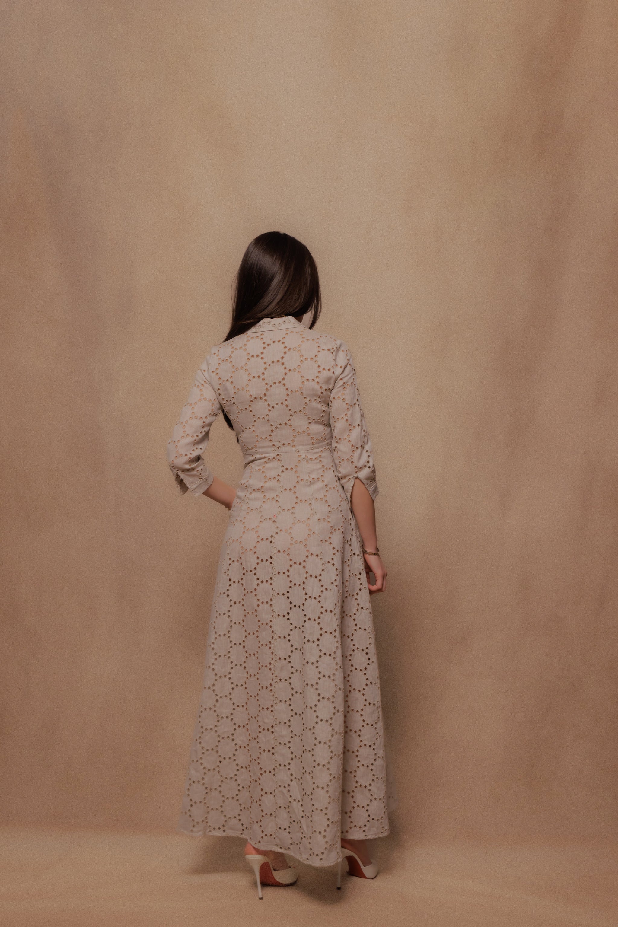 The Signature Dress in Eyelet Beige