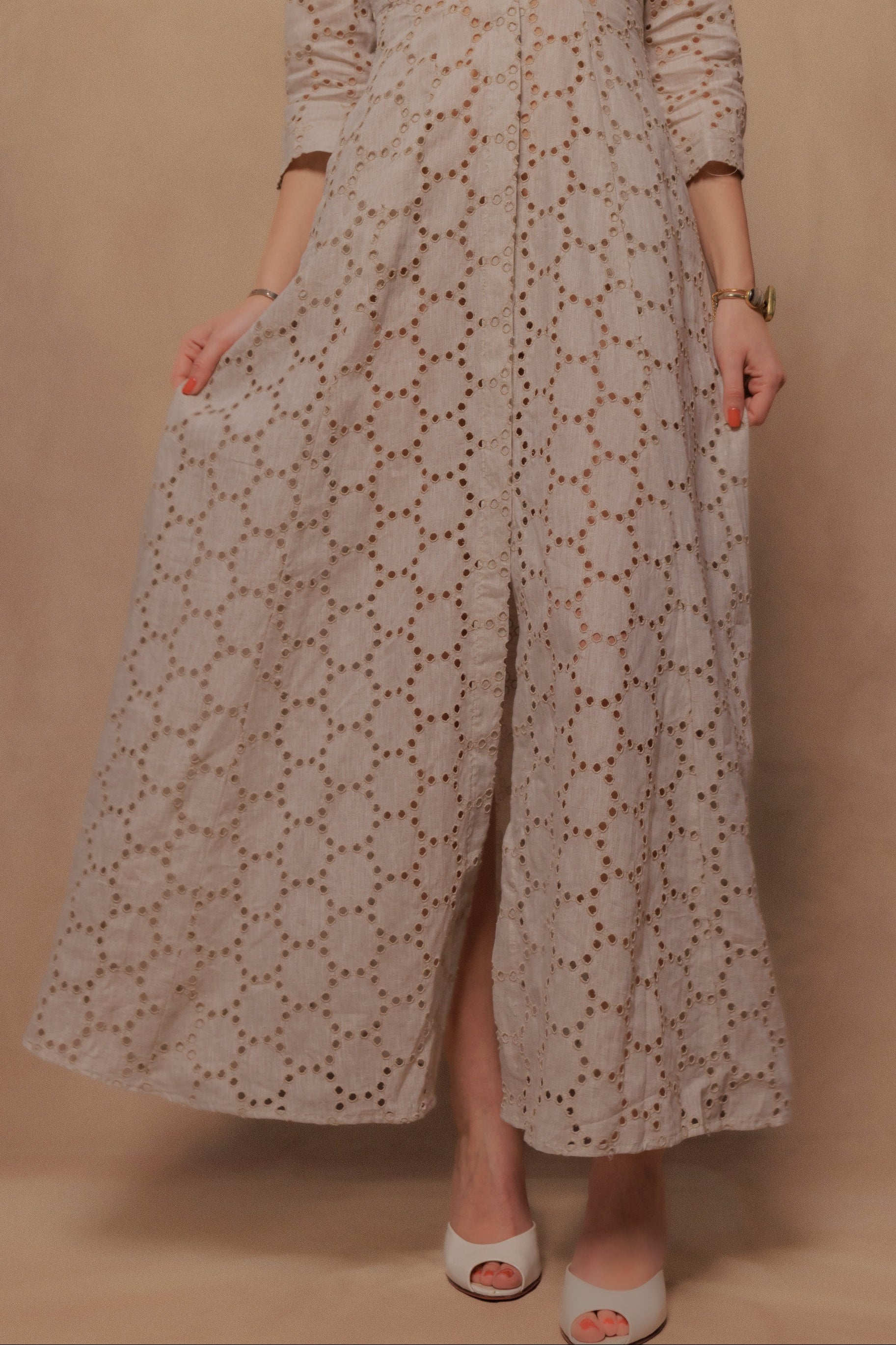 The Signature Dress in Eyelet Beige