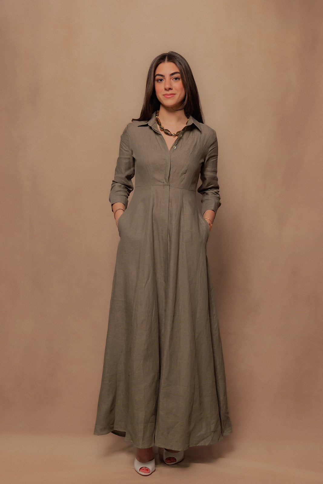 safari dress for women The Signature in Green self-portrait - Cream And As lightweight divisiondesc-James Perse Womens Size:EU 46 | US 14