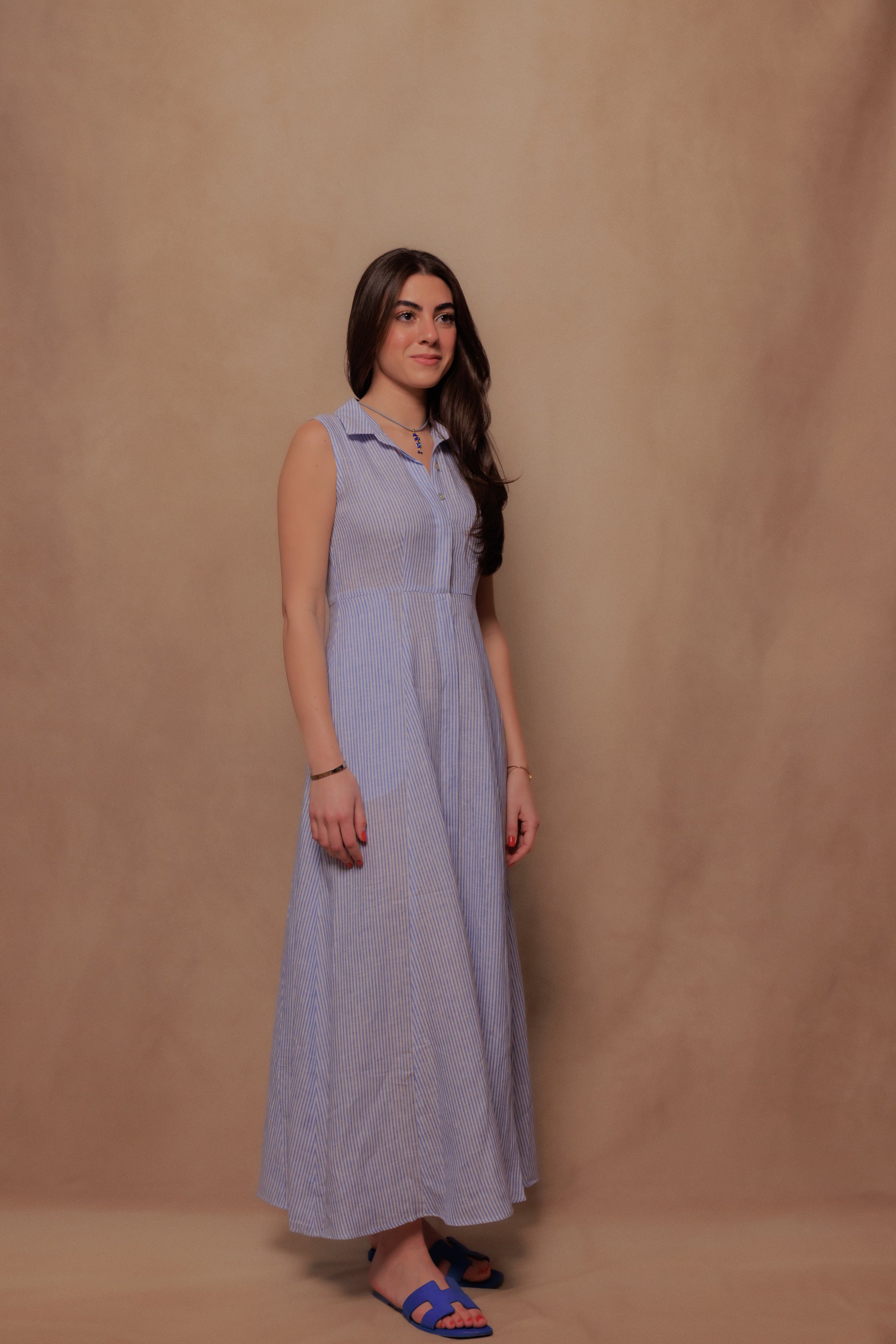 The Victoria Dress in Blue Stripe