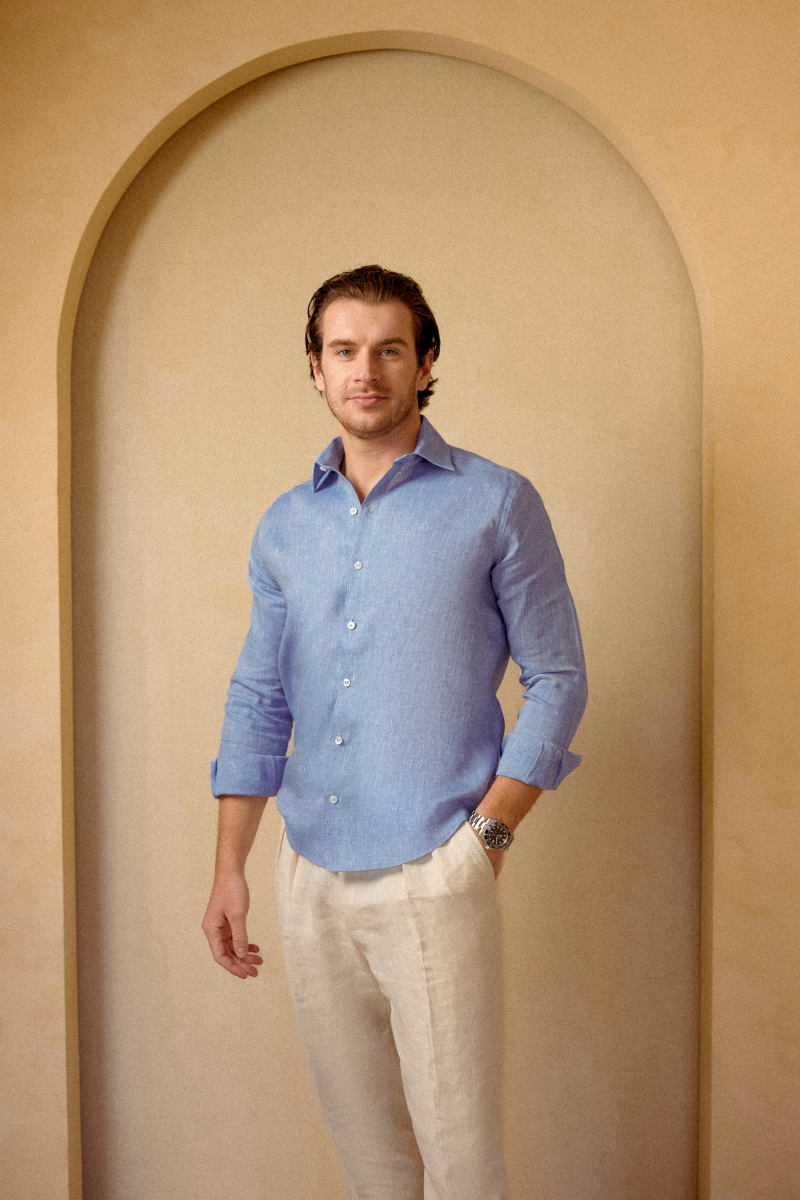 The Amalfi Linen Shirt in Sky Blue