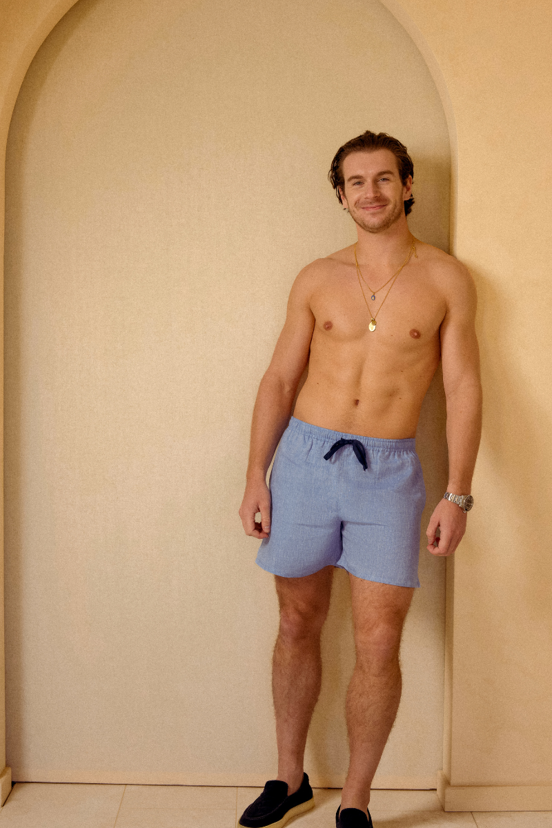 The Como Linen Swim Shorts in Sky Blue