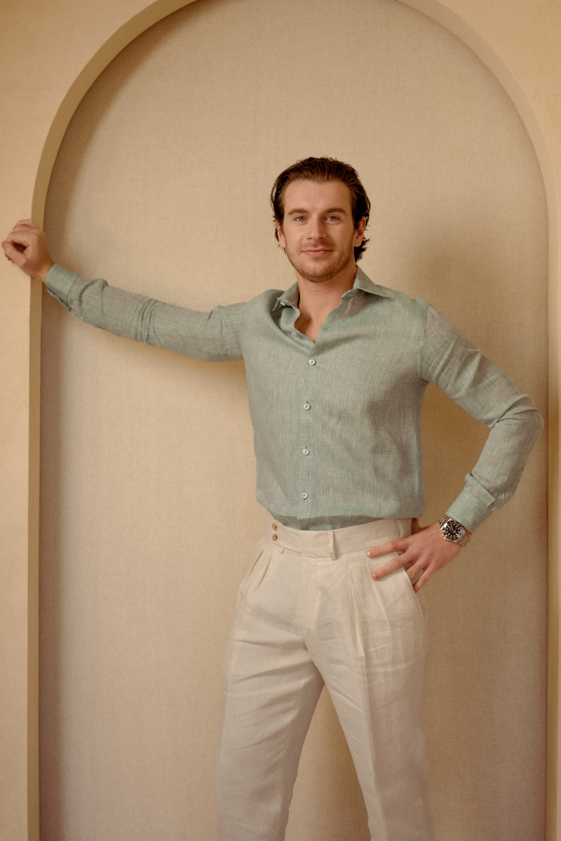 The Amalfi Linen Shirt in Cactus Green