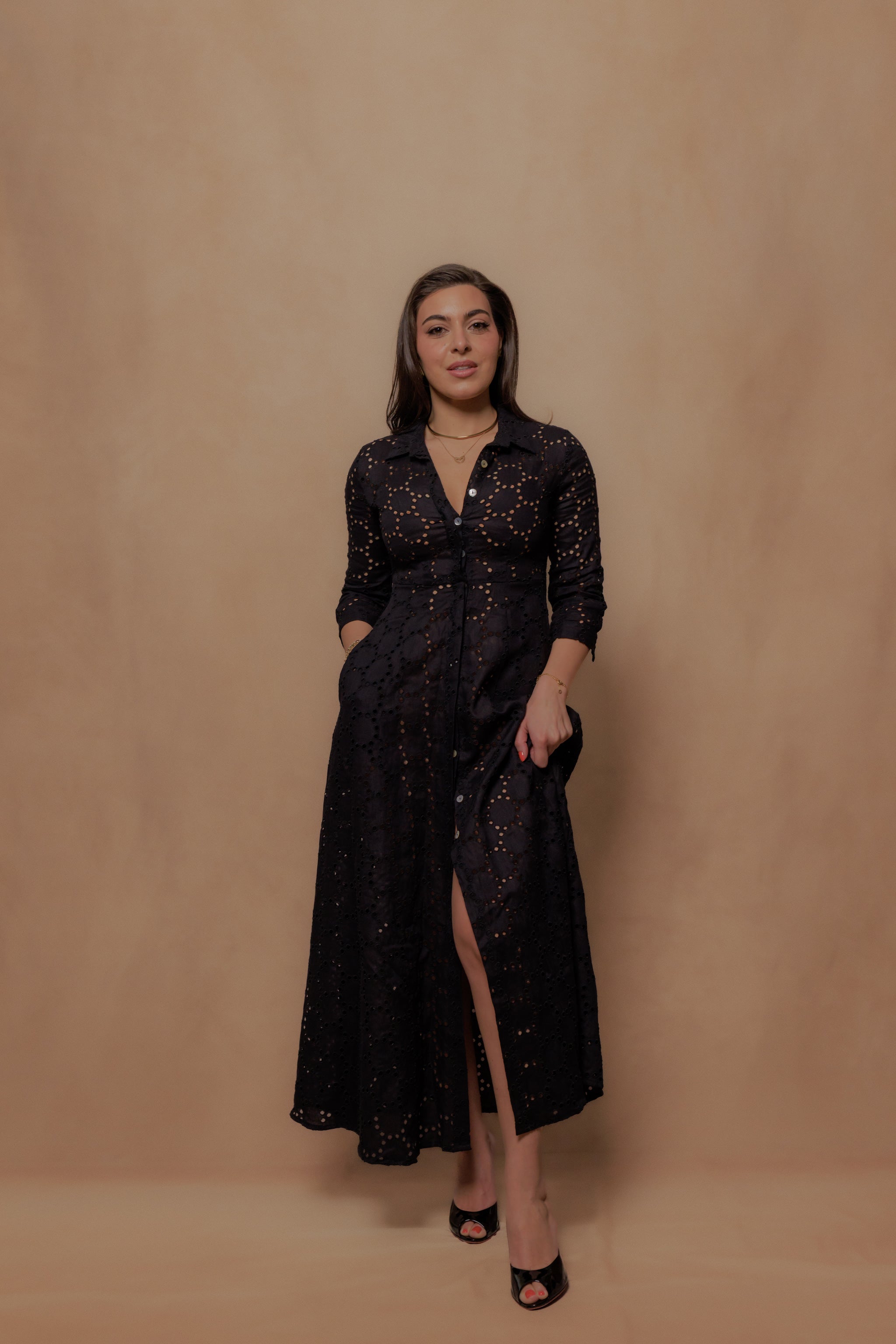 The Signature Dress in Eyelet Black