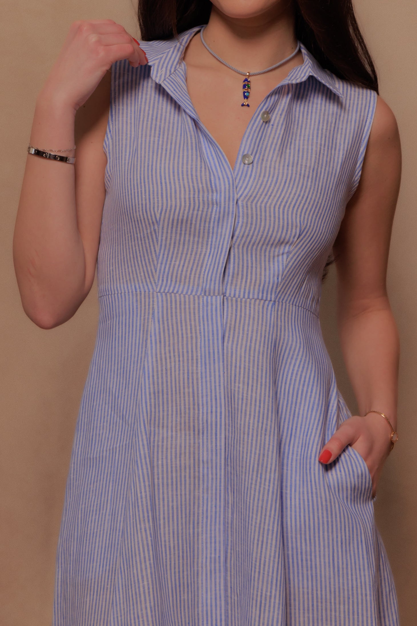 The Victoria Dress in Blue Stripe