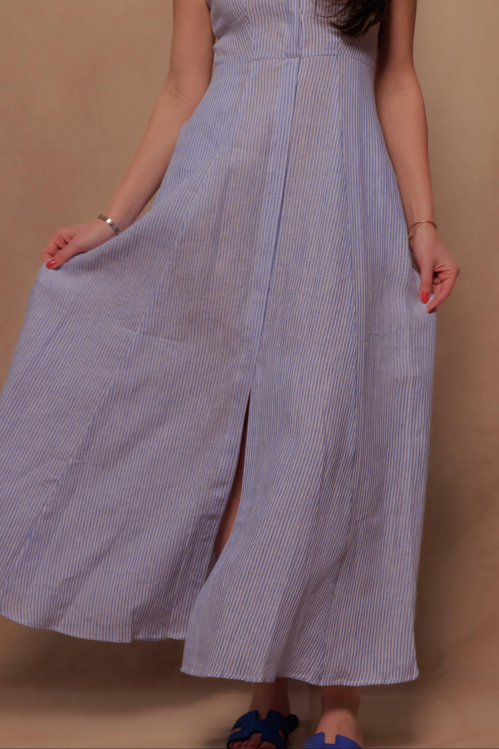 The Victoria Dress in Blue Stripe