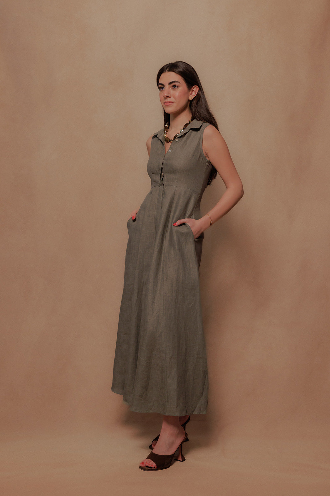 The Victoria Dress in Safari Green