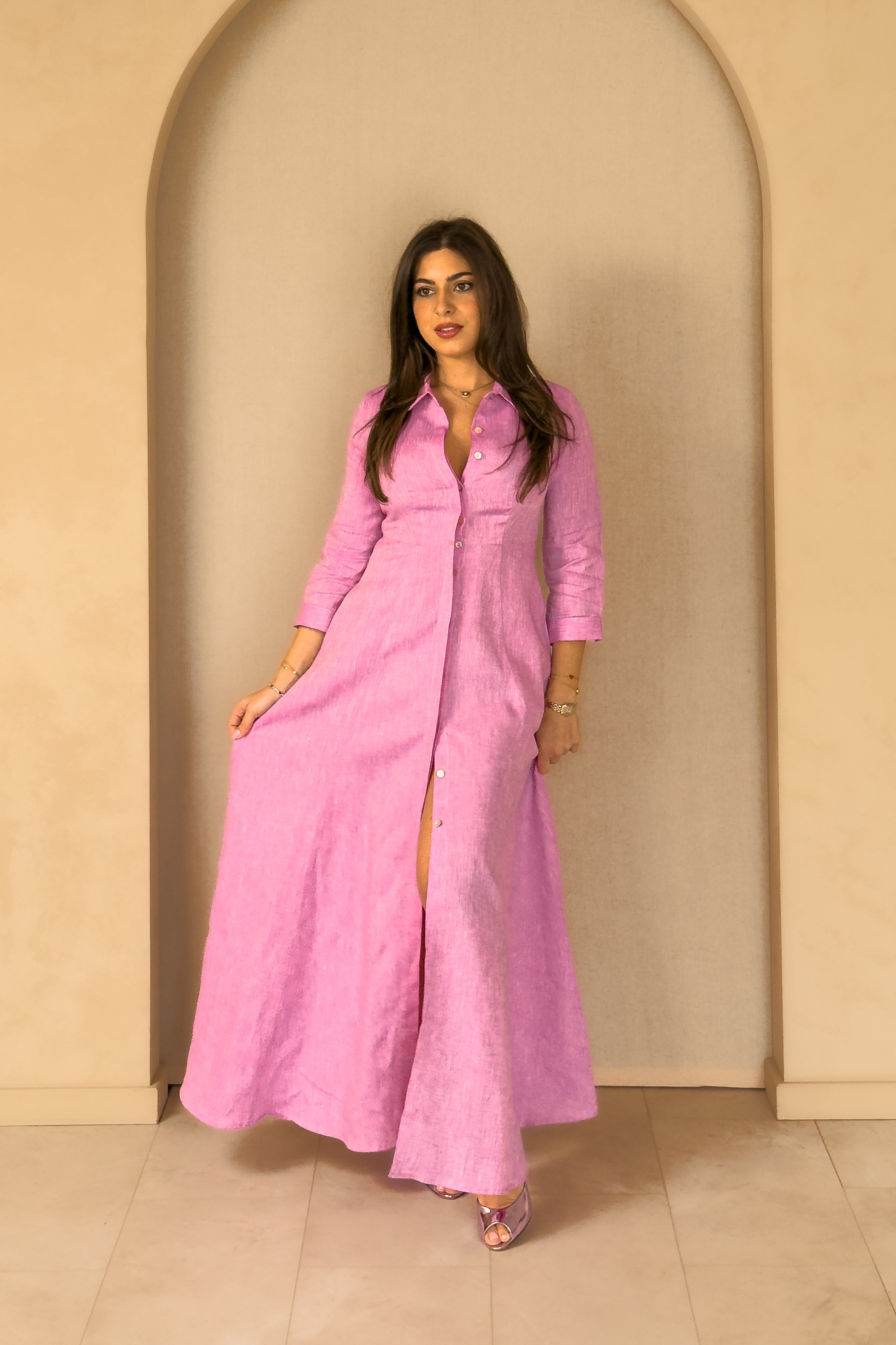 The Azure Signature Shirt Dress in Pink